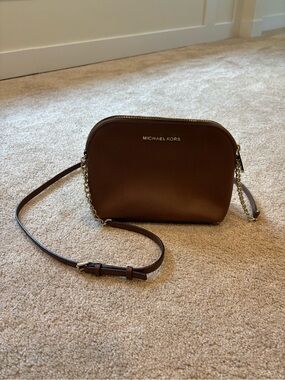 Michael Kors Brown Saffiano Crossbody with Gold Chain